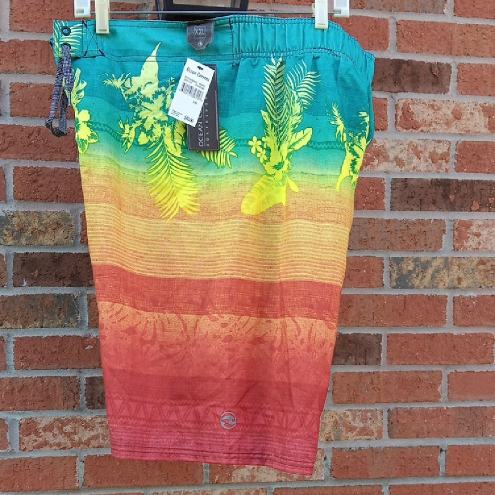 Ocean Current Men's Tropical Gradient Shorts - Red, Yellow, Green